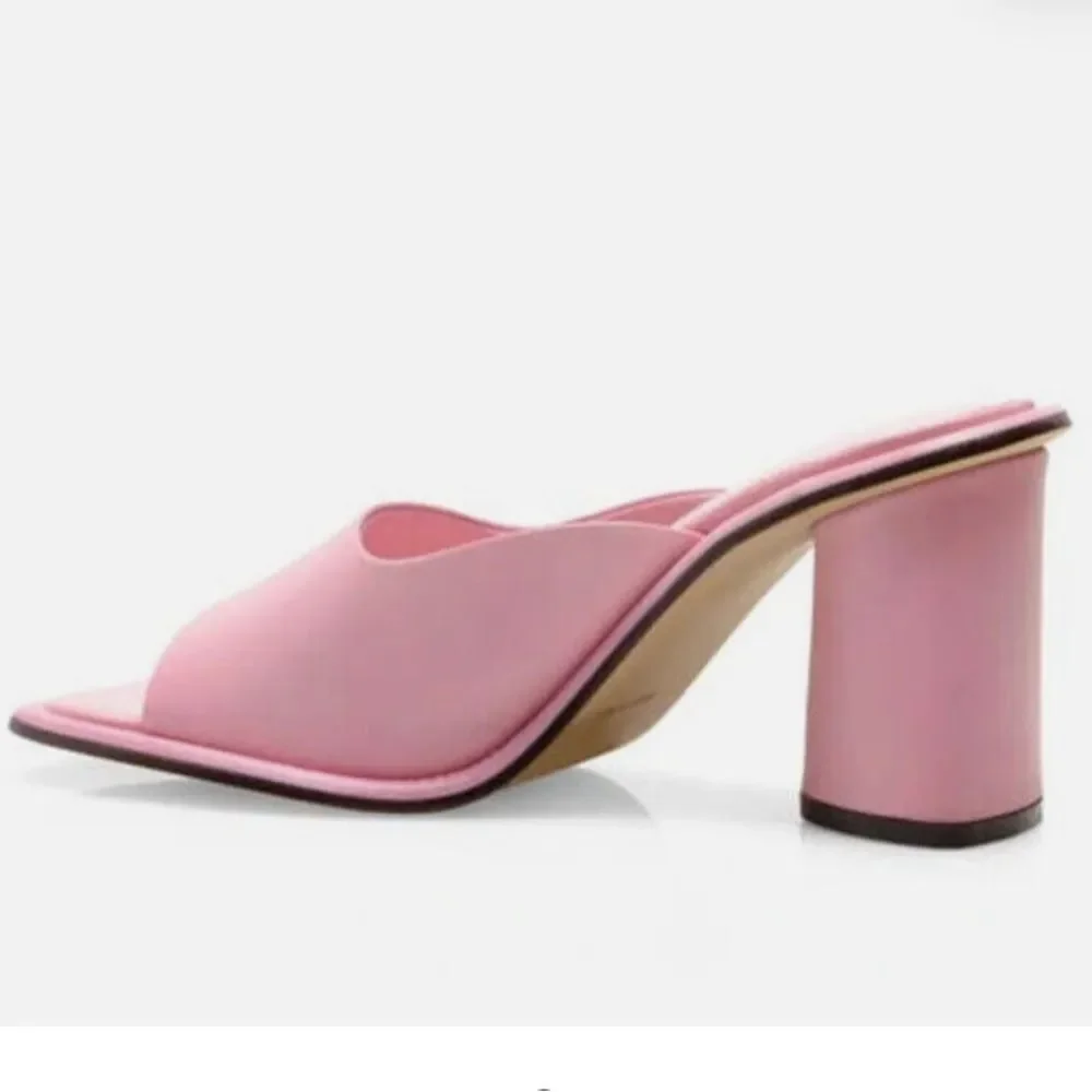 Free People Size 38.5 Worn Pink Open Toe Heals Mandi Leather Mules Pink Lemonade